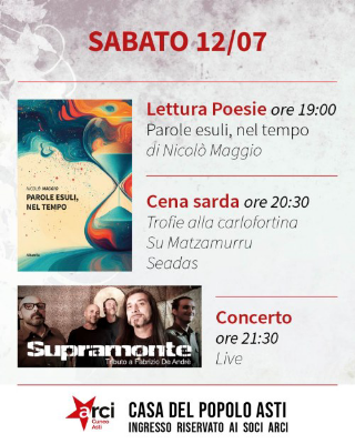 Asti - Sabato poesie e musica alla Casa del Popolo con Nicolò Maggio e i Supramonte