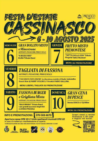 Cassinasco in festa dal 6 al 10 agosto: musica, piatti tipici e tanto divertimento