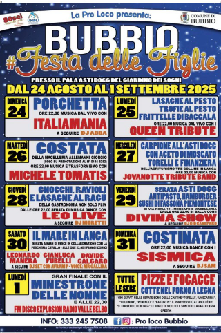 Bubbio in festa: dal 24 agosto al 1° settembre torna la “Festa delle Figlie”