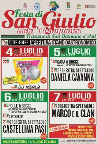 San Damiano d’Asti - San Giulio si prepara alla festa "Suta ’l Campanìn": quattro giorni di musica, gastronomia e tradizione